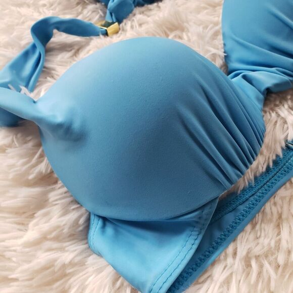 Blue Bikini Swim Top Underwire Swimwear Size Large Padded Tie Neck - Picture 3 of 6